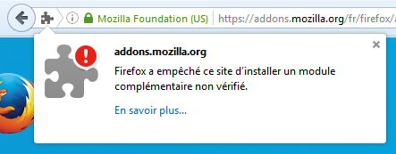 Firefox 48 : extension bloquée car non vérifiée