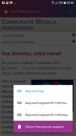 Firefox Focus pour Android 2.0 : menu des onglets sur smartphone